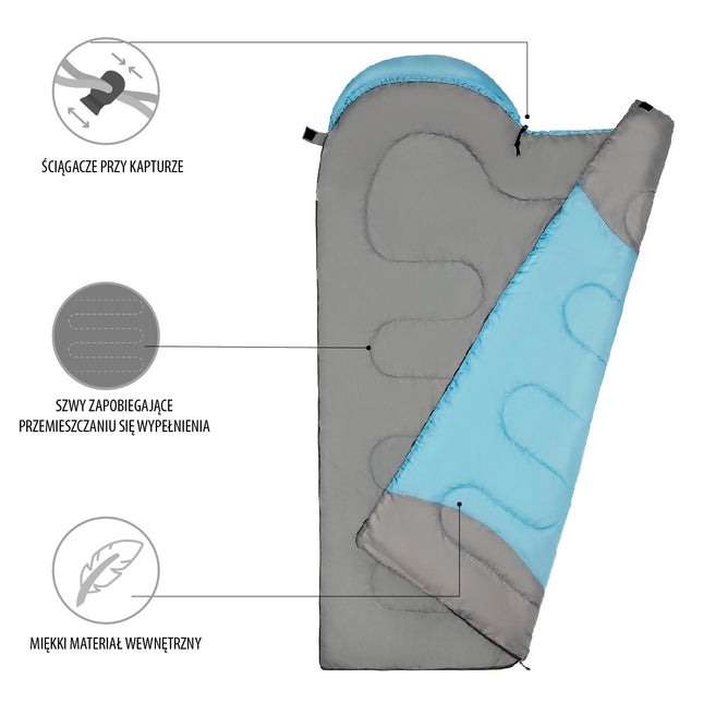 Sac de dormit albastru-gri deschis, dimensiune medie