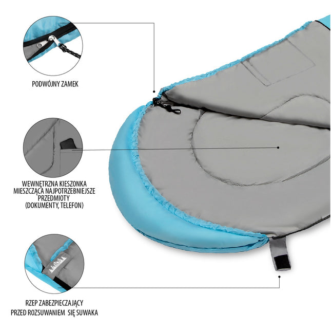 Sac de dormit albastru-gri deschis, dimensiune medie