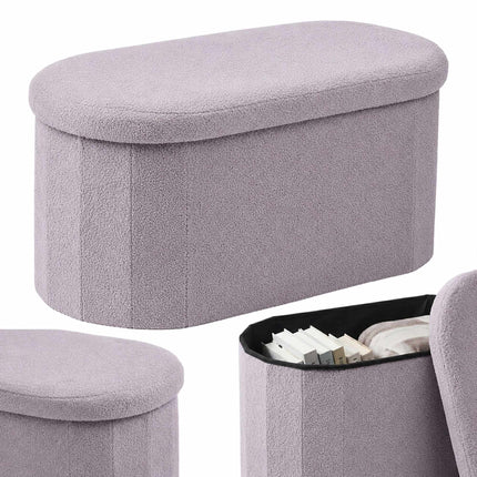 Bancă de depozitare din material textil Teddy gri deschis – ovală, 76 cm
