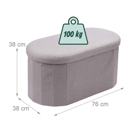 Bancă de depozitare din material textil Teddy gri deschis – ovală, 76 cm