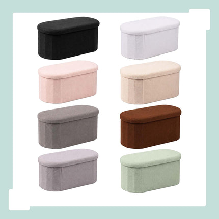 Bancă de depozitare din material textil Teddy gri deschis – ovală, 76 cm