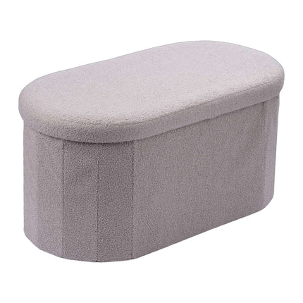 Bancă de depozitare din material textil Teddy gri deschis – ovală, 76 cm