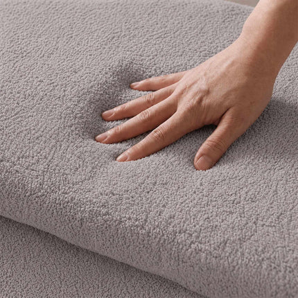 Bancă de depozitare din material textil Teddy gri deschis – ovală, 76 cm