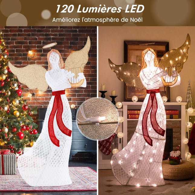 Înger de Crăciun iluminat, 150 cm, 120 LED-uri alb cald