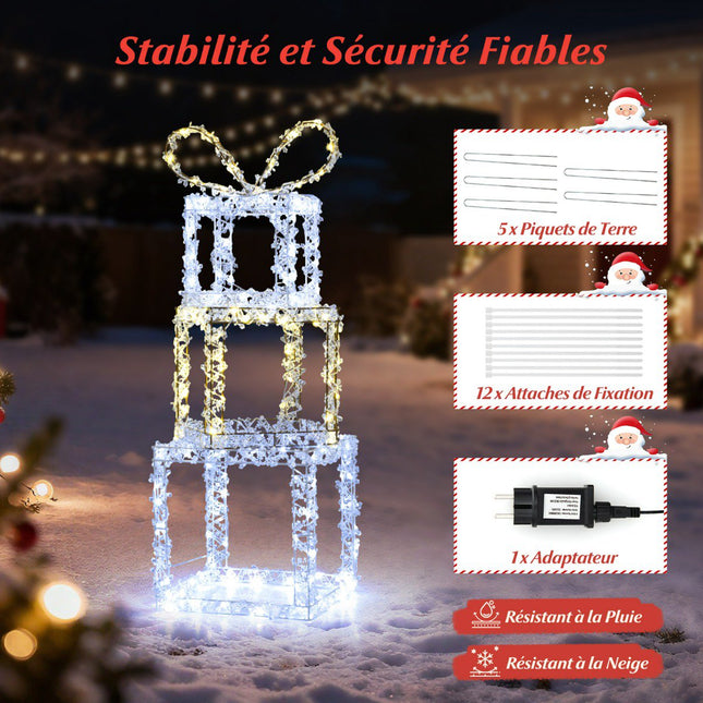 Set de 3 cutii cadou de Crăciun iluminate, LED, pentru exterior