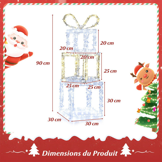 Set de 3 cutii cadou de Crăciun iluminate, LED, pentru exterior