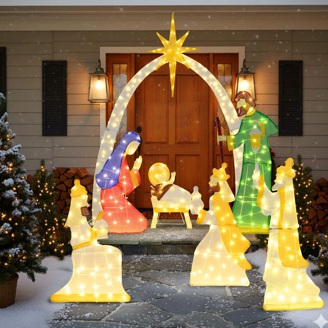Set scenă Nașterii Domnului iluminată, 7 piese, 1,5 m, 310 LED-uri