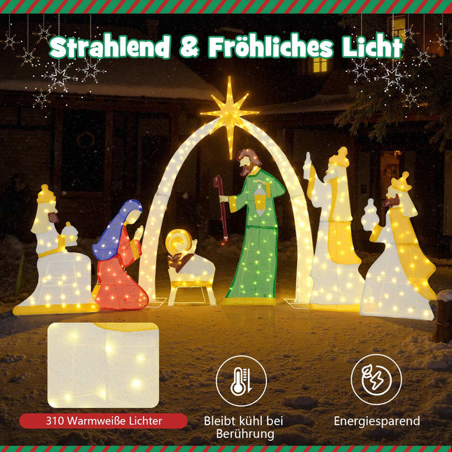 Set scenă Nașterii Domnului iluminată, 7 piese, 1,5 m, 310 LED-uri