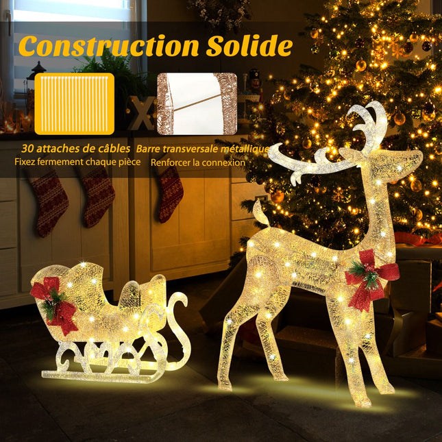 Reni și sanie iluminate, 100 de lumini LED alb cald – Interior și exterior