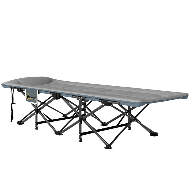 Pat de tabără pat de camping pliabil cu saltea buzunar lateral pentru pernă 190 x 65 x 37 cm șezlong de camping pentru adulți pat oaspeți până la 150 kg pat pliabil pentru exterior, grădină camping călătorie gri deschis |