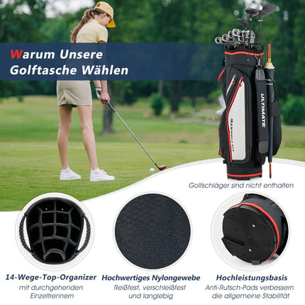 Geantă de golf ușoară cu divizor în 14 direcții, neagră