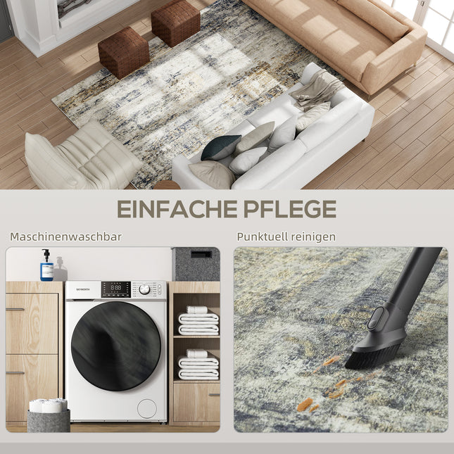 Covor pentru sufragerie, poliester, model de artă modernă, lavabil, gri
