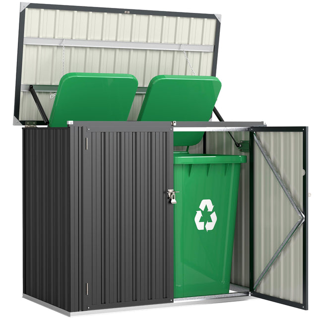 Șopron de depozitare cu două containere, cu încuietoare, din oțel galvanizat, gri