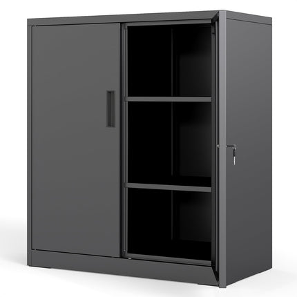 Dulap metalic de depozitare cu încuietoare, rafturi reglabile, negru