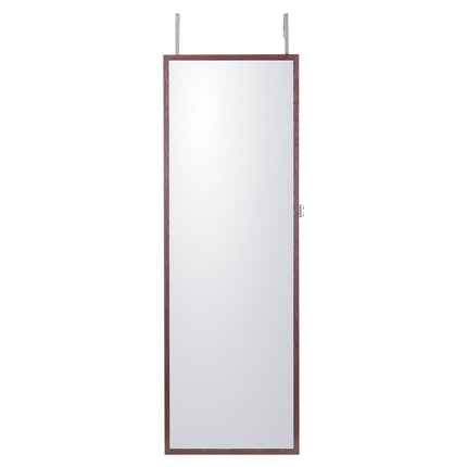 Lockable Mirror Jewelry Cabinet, 42.5 in, LED, Brown