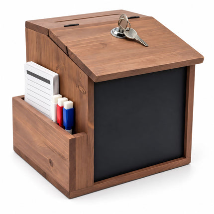 Lockable Solid Wood Suggestion Box with Chalkboard, 50 Cards, Natural