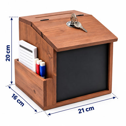 Lockable Solid Wood Suggestion Box with Chalkboard, 50 Cards, Natural