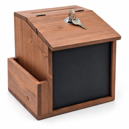 Lockable Solid Wood Suggestion Box with Chalkboard, 50 Cards, Natural