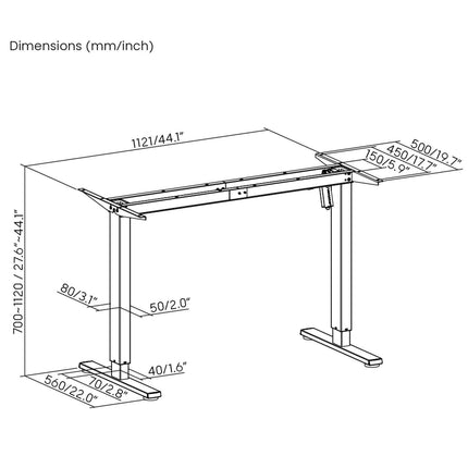Cadru de birou electric reglabil pe înălțime LogiLink, motor unic, negru