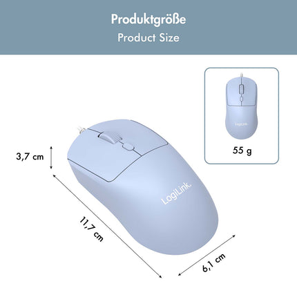Mouse optic USB LogiLink pentru copii cu 1200–2400 DPI, albastru, USB-A
