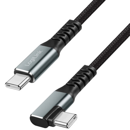 Cablu LogiLink USB-C la USB-C 2 m, unghi de 90°, 100W PD, gri/negru, 4K 60Hz