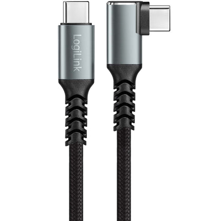 Cablu LogiLink USB-C la USB-C 2 m, unghi de 90°, 100W PD, gri/negru, 4K 60Hz