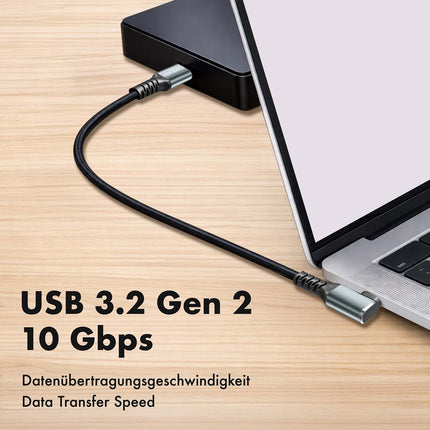 Cablu LogiLink USB-C la USB-C 2 m, unghi de 90°, 100W PD, gri/negru, 4K 60Hz