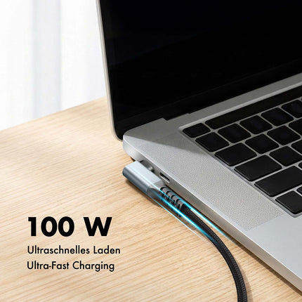 Cablu LogiLink USB-C la USB-C 2 m, unghi de 90°, 100W PD, gri/negru, 4K 60Hz