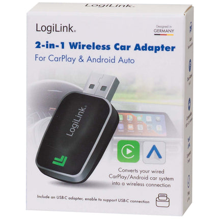 Adaptor wireless LogiLink CarPlay și Android Auto, Bluetooth 5.0, negru
