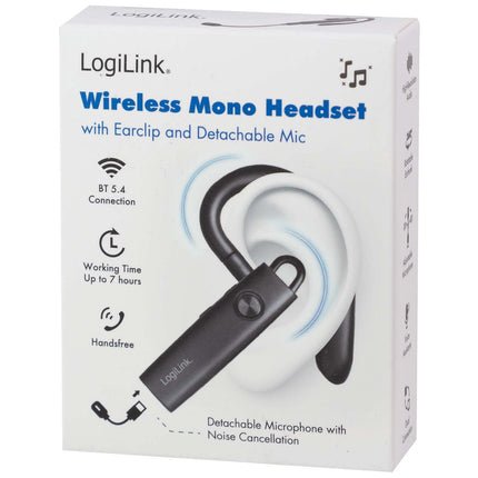 Căști Bluetooth mono fără fir LogiLink cu microfon detașabil, negre
