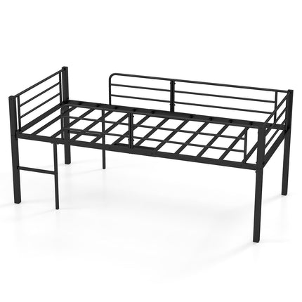 Cadru de pat metalic cu mansardă joasă, cu balustrade de siguranță și 2 scări
