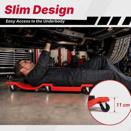 Low Profile Garage Creeper 101 cm with Padded Headrest, Red, 6 Swivel Casters