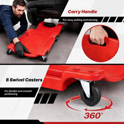 Low Profile Garage Creeper 101 cm with Padded Headrest, Red, 6 Swivel Casters