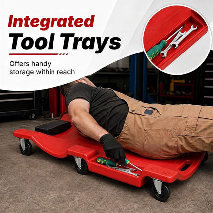 Low Profile Garage Creeper 91 cm with Padded Headrest, Red, 6 Swivel Casters