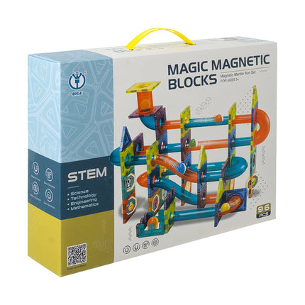 Set de blocuri de construcție magnetice, 96 de piese, jucărie cu pistă cu bile