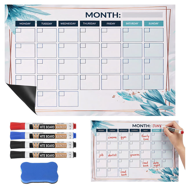 Planificator magnetic pentru frigider, 30x40 cm, calendar cu ștergere chimică