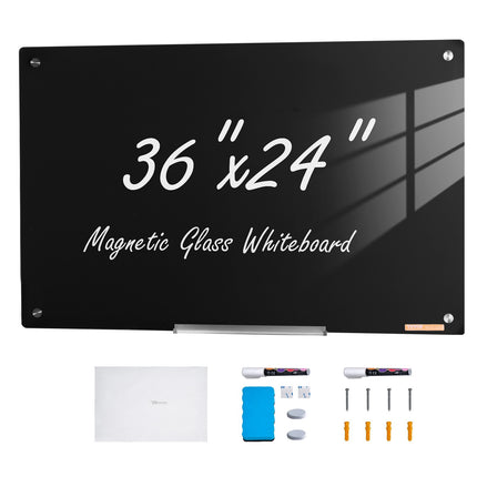 Magnetic Glass Whiteboard 36 x 24, Frameless, Black