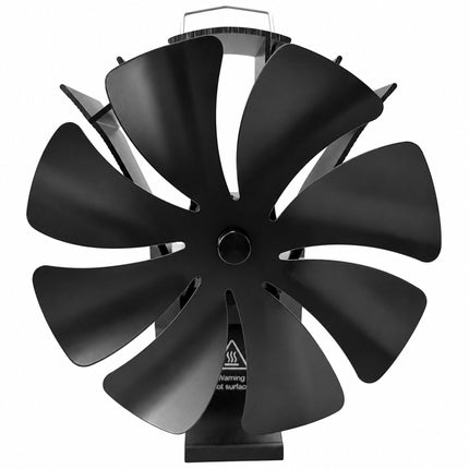 Magnetic Stove Pipe Fan with Clamp and Thermometer, 8 Blades, Black