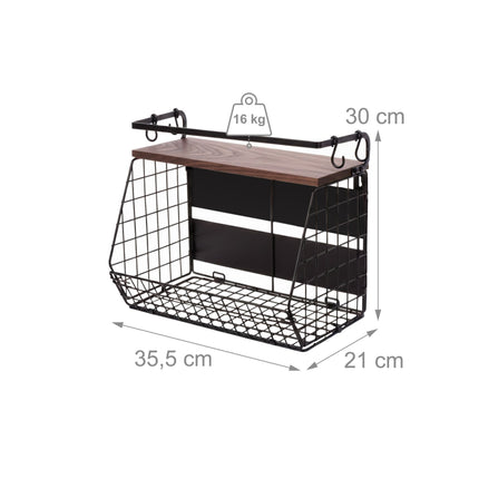 Raft magnetic de perete pentru coșuri cu fructe, 2 bucăți cu cârlige