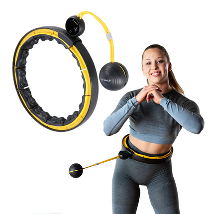 Hula Hoop ponderat magnetic, TPE, negru/galben, cu contor