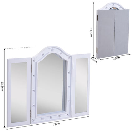 Oglindă de machiaj cu 16 LED-uri, pliabilă, alimentată cu baterii, albă