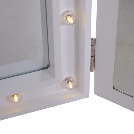 Oglindă de machiaj cu 16 LED-uri, pliabilă, alimentată cu baterii, albă