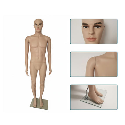 Manechin masculin cu suport – brațe mobile, bază din sticlă