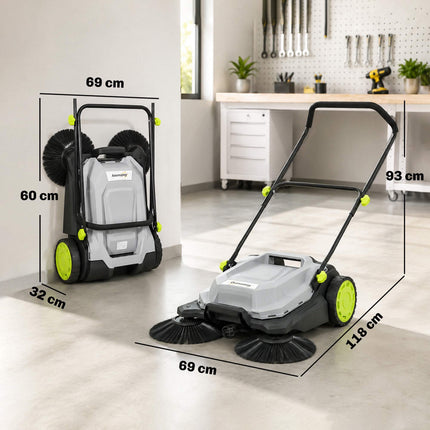 Mătură manuală de podea, lățime 68 cm, recipient de 24 l, mâner reglabil