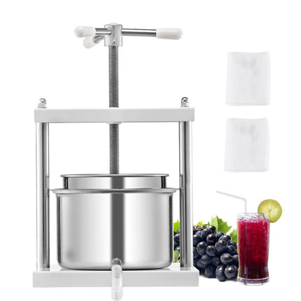 Manual Fruit Wine Press 5L, Dual Stainless Steel Barrels