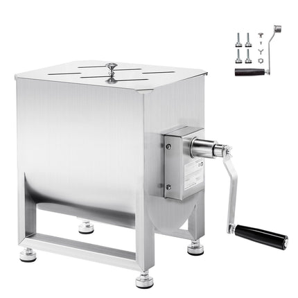 Manual Meat Mixer, 30L Stainless Steel, Gearbox Handle