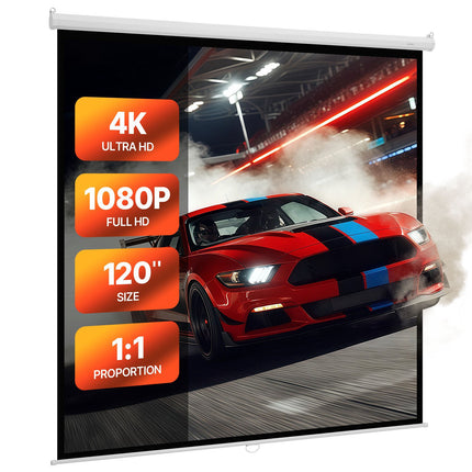 Manual Projector Screen 120 Inch 1:1 Wall-Mount Pull-Down 4K