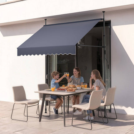 Manual Retractable Awning 200 cm, Adjustable Height, Dark Gray