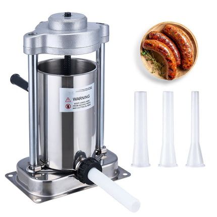 Manual Vertical Sausage Stuffer, 2L, Stainless Steel, 2 Tubes