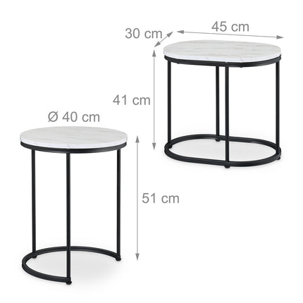 Mese de cuib cu aspect de marmură - set de 2, camera de zi